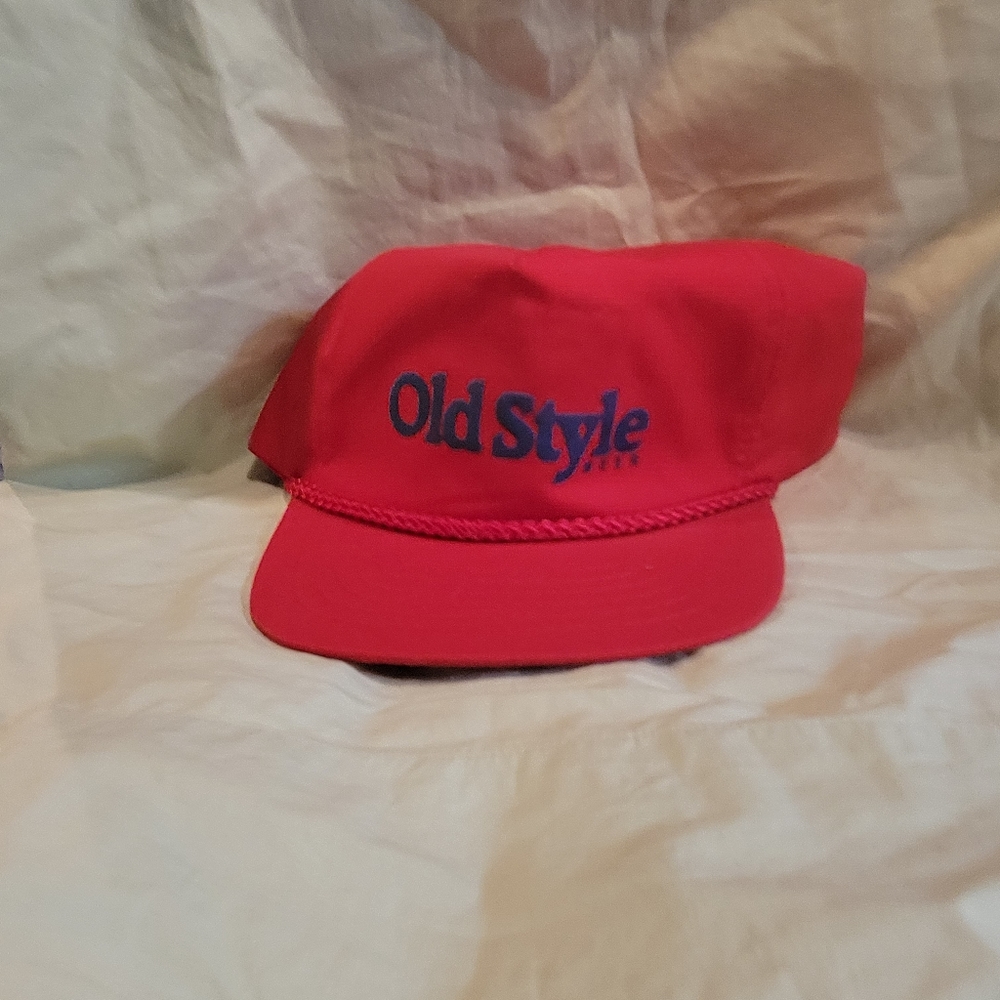 VTG OLD STYLE BEER Solid Trucker Hat Cap Red Snapback Made In USA